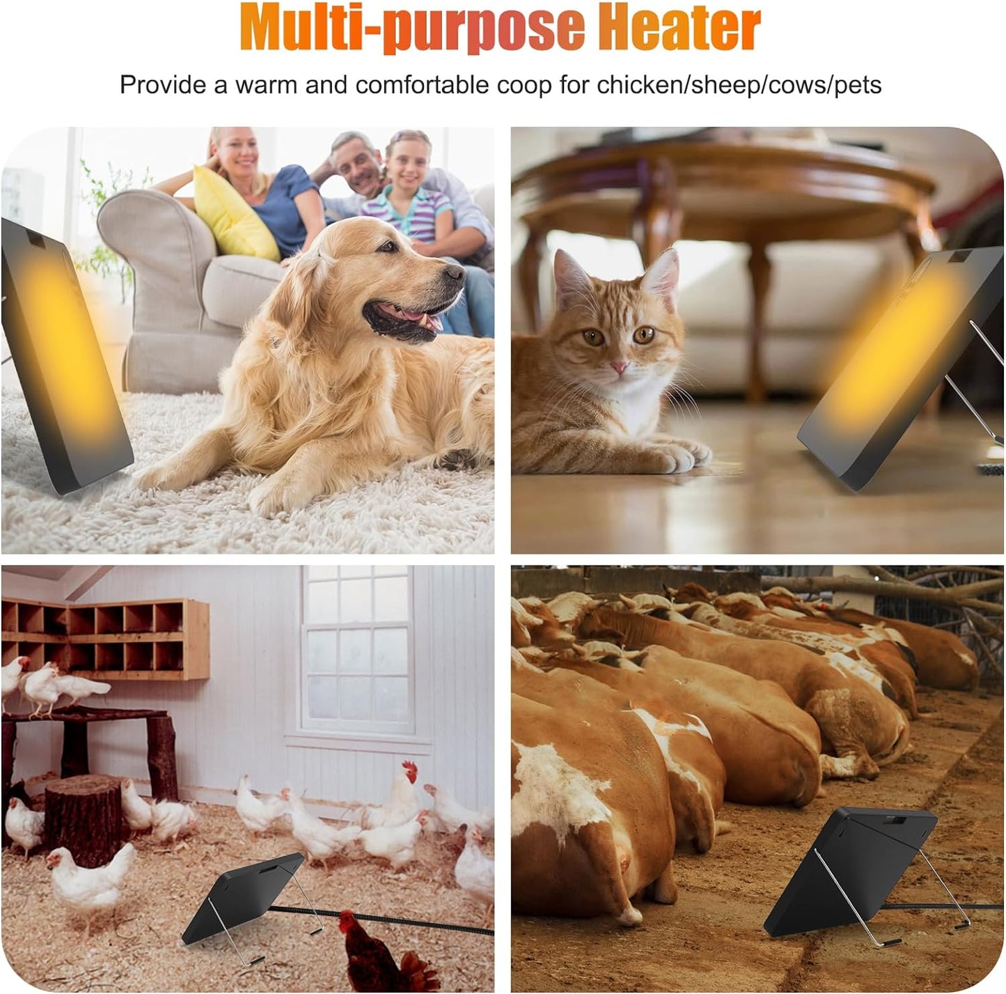 Chicken Coop Heater - 200 Watts UL Listed Chicken Heater with Anti Bite Cord, Adjustable Angle,Digital Display,Timer, 4 Ways to Use,Energy Efficient Safer Than Heat Lamps,Warm for Chicks Poultry Pets